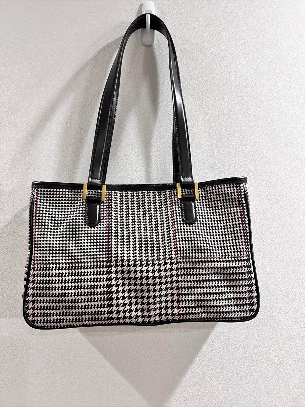Lauren Ralph Lauren Houndstooth Shoulder Bag in Brown, Tan and Burgundy